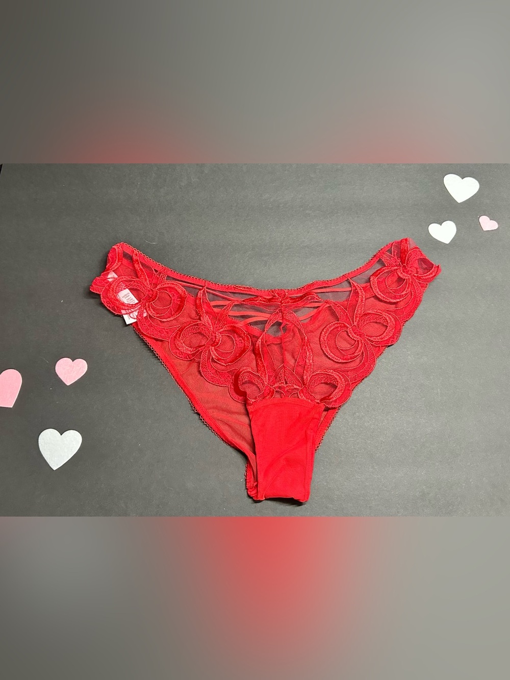 Victoria's Secret Red Sheer Lace Bikini Panty